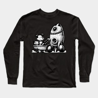 Little Rocket Taking Dogs For A Walk In A Cart Long Sleeve T-Shirt